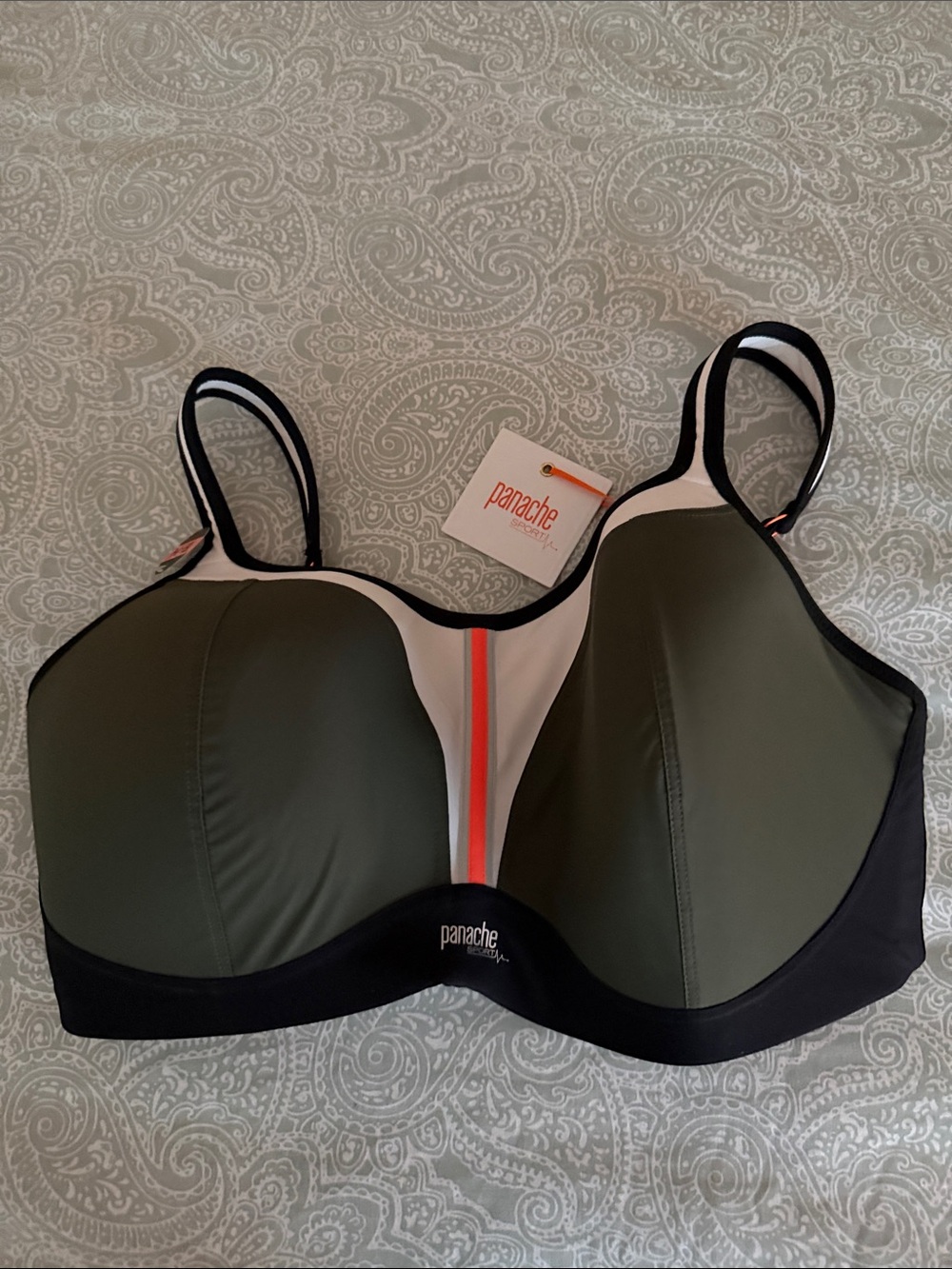 Panache Olive & Black Sports Bra with Orange  Accent